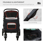 Foldable Dog Carriage w/ Universal Wheels, Shock Absorber - Red