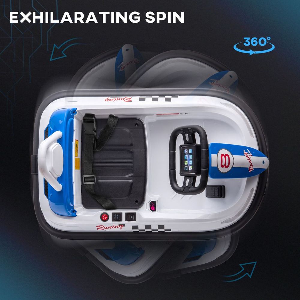 6V Kids Bumper Car, 360-Degree Rotation Waltzer Car w/ 2 Speeds - White