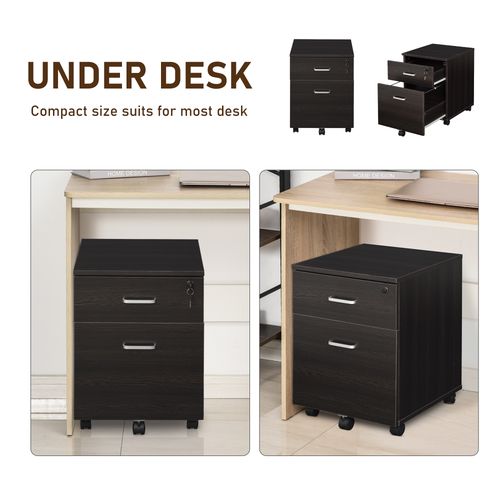 2-Drawer Locking Office Filing Cabinet w/ 5 Wheels Rolling Storage Hanging Legal Letter Files Cupboard Home Organisation Black Wood Grain