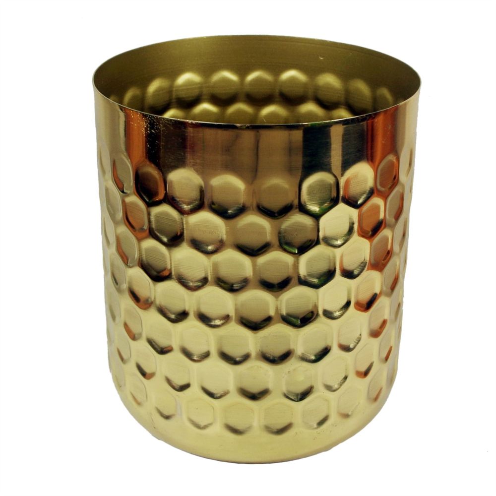 Honeycomb Metal Planter - Gold - 18cm x 15.5cm in Gold