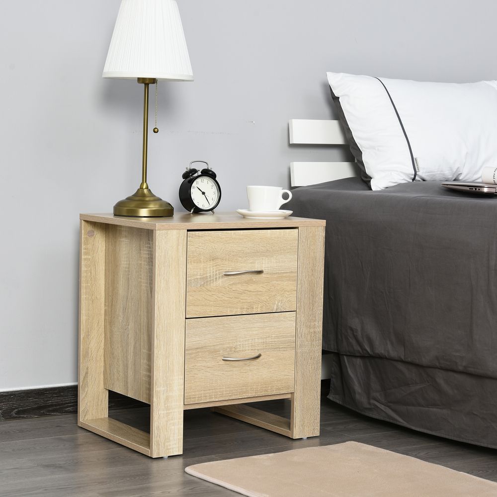 Particle Board 2-Drawer Bedside Table - Natural with Nightstand Details