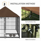 Outdoor Dog House Kennel: Canopy Top, Secure Lock, and Rotating Bowl Holder