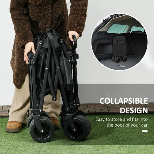 Foldable Garden Cart, Outdoor Utility Wagon with Carry Bag, Black