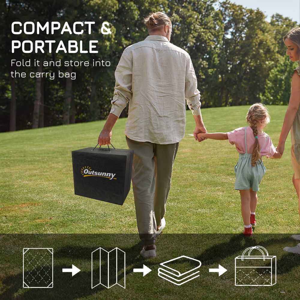 182x274cm Reversible Waterproof Outdoor Rug w/ Carry Bag - Ideal for Camping, Picnics, Festivals - Durable & Water-Resistant - Black