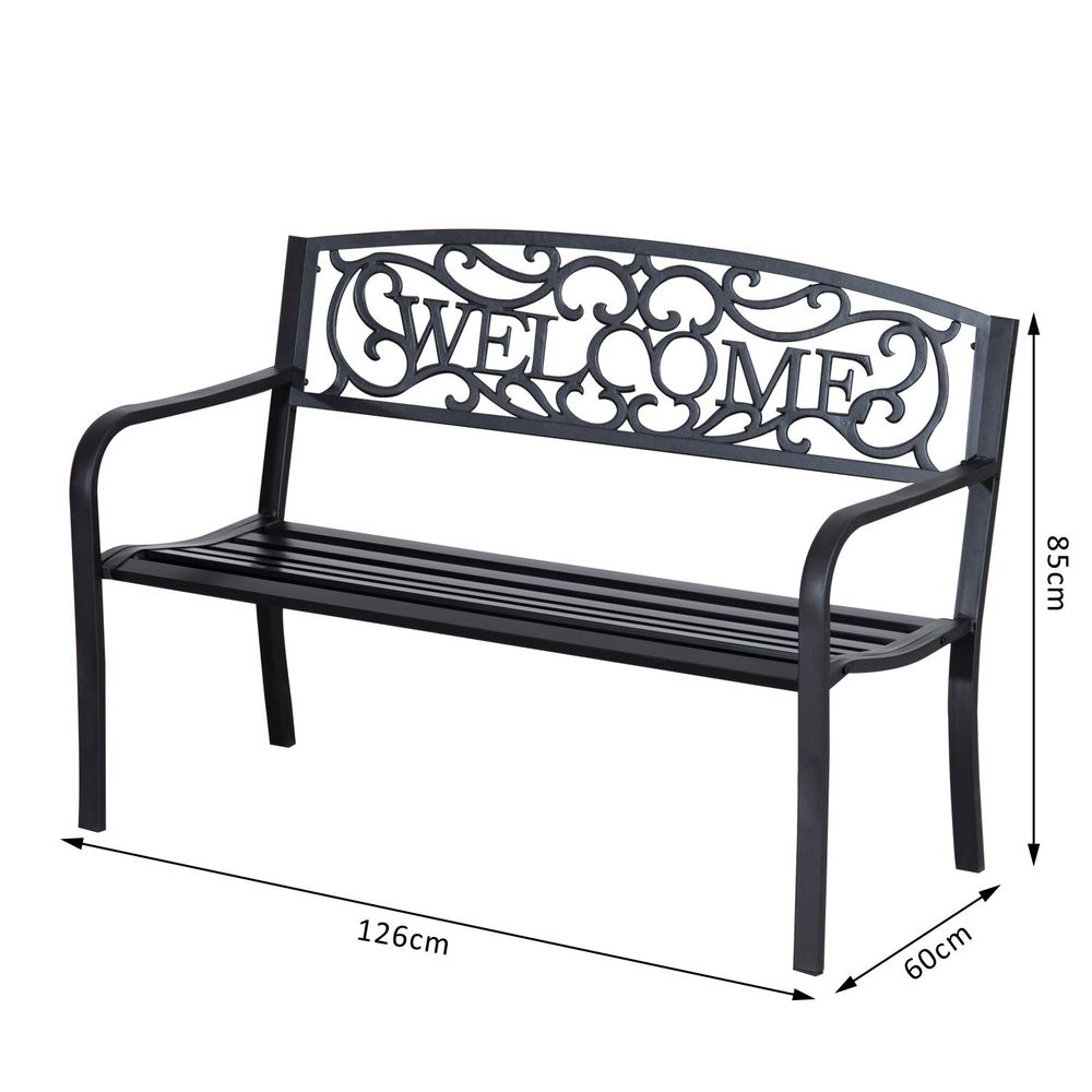 2-Seater Bench - Durable Steel Frame - Ideal for Gardens and Patios - Relax and Enjoy the Outdoors - Black