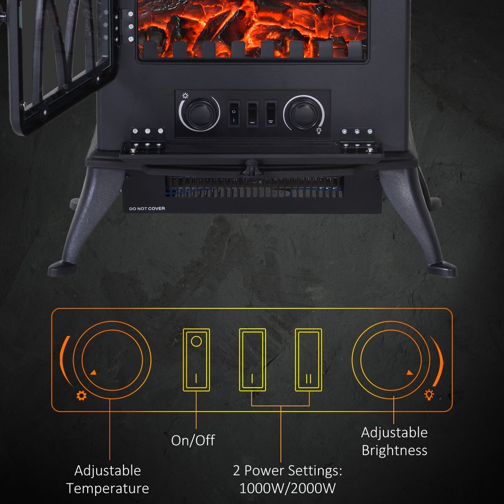 Electric Fireplace Stove - Flame Effect, 1850W, Black