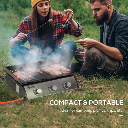 Portable Gas Plancha BBQ Grill with 3 Stainless Steel Burner, 9kW