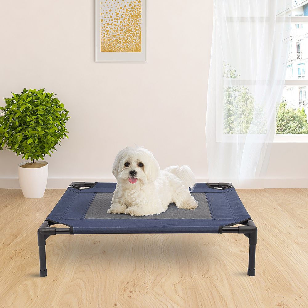 Dog Cat Puppy Pet Elevated Raised Cot Bed Portable Camping Basket - Blue (Medium)