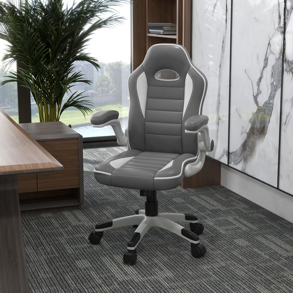 Adjustable Racing Gaming Chair with Armrests - Grey