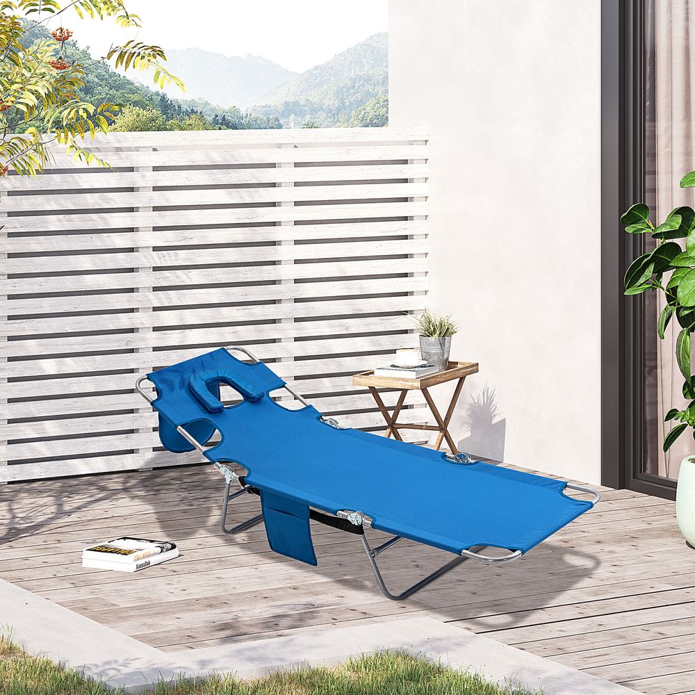 Portable Beach Chaise Lounge - Reclining, Adjustable, Blue - !
