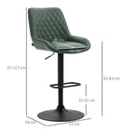 2x Bar Stools / Dining Chairs - Green 51W x 59D x 97-117H cm