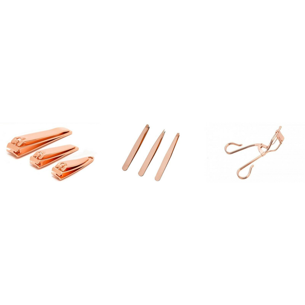 Rose Gold Nail Grooming Tool Set - Clippers, Tweezers and Eyelash Curler