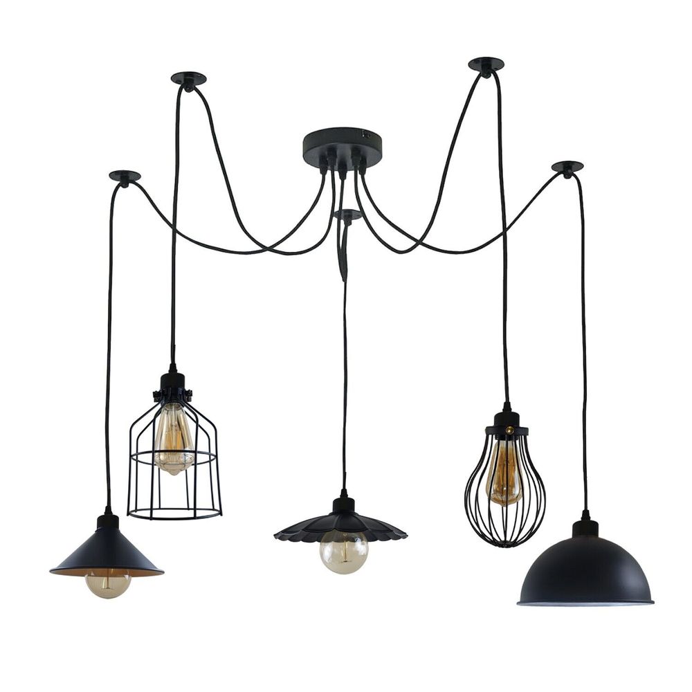 5Way Vintage Industrial Ceiling Lamp Shade Chandelier Retro Spider Pendant Light Black