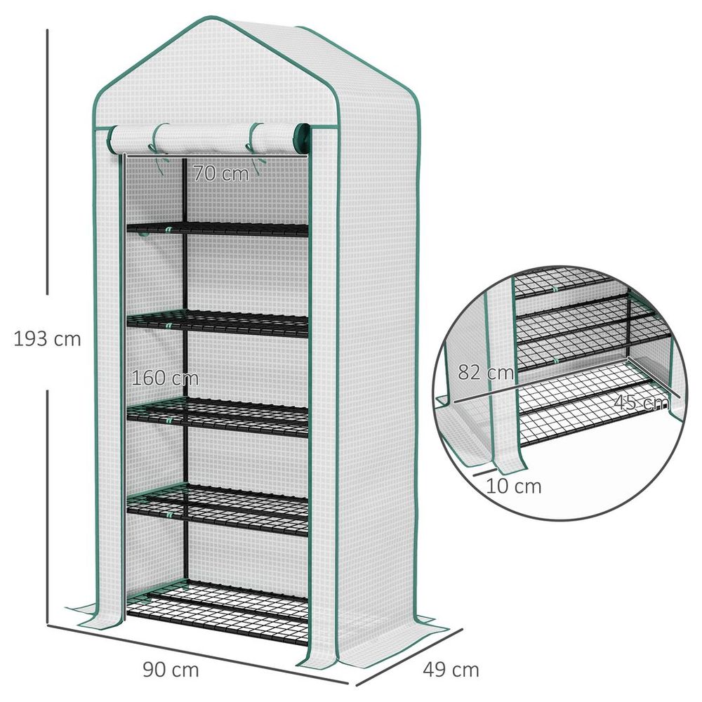 Widened Mini Greenhouse 5 Tier Green House, 193H x 90W x 49Dcm, White
