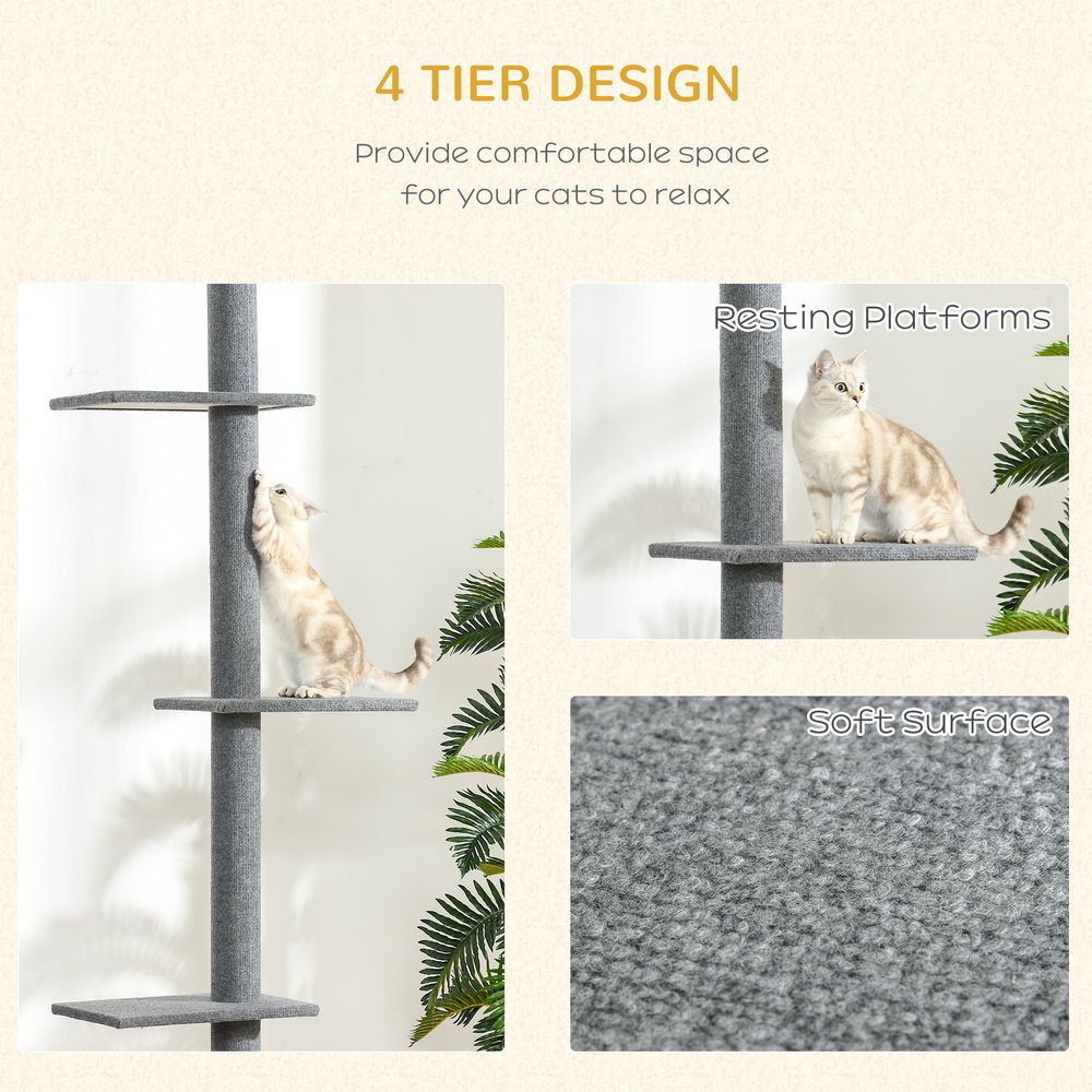 260cm Floor To Ceiling Cat Tree Kitten Tower Adjustable Height - Grey