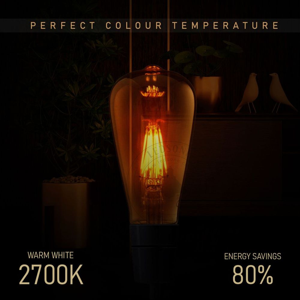 3 Pack E27 LED Edison Dimmable Vintage Amber Glass Warm white 2700K Light Bulb - 6W