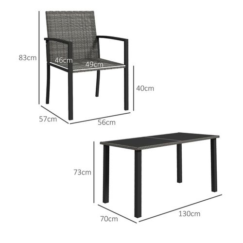 4 Seater Rattan Garden Furniture Set with Glass Tabletop - Grey