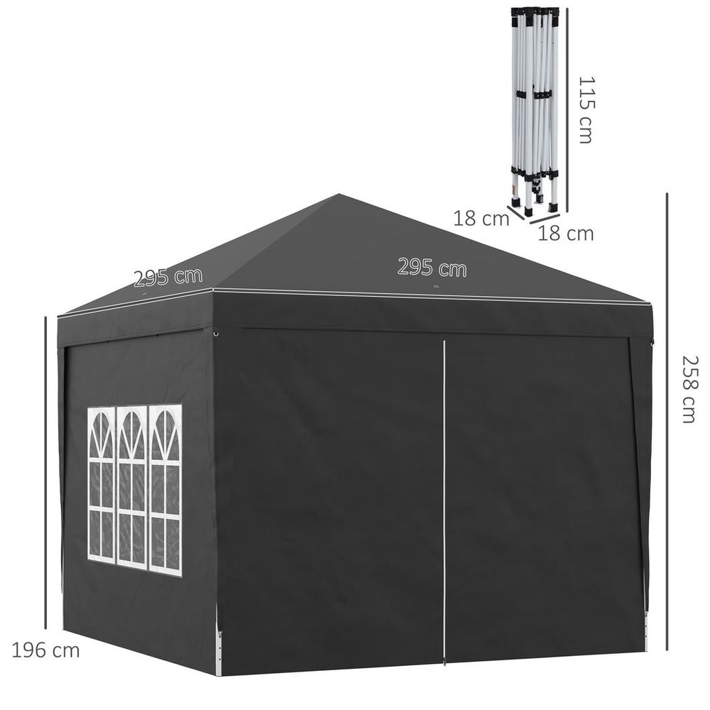 3x3m Pop Up Gazebo Party Tent Canopy - Black