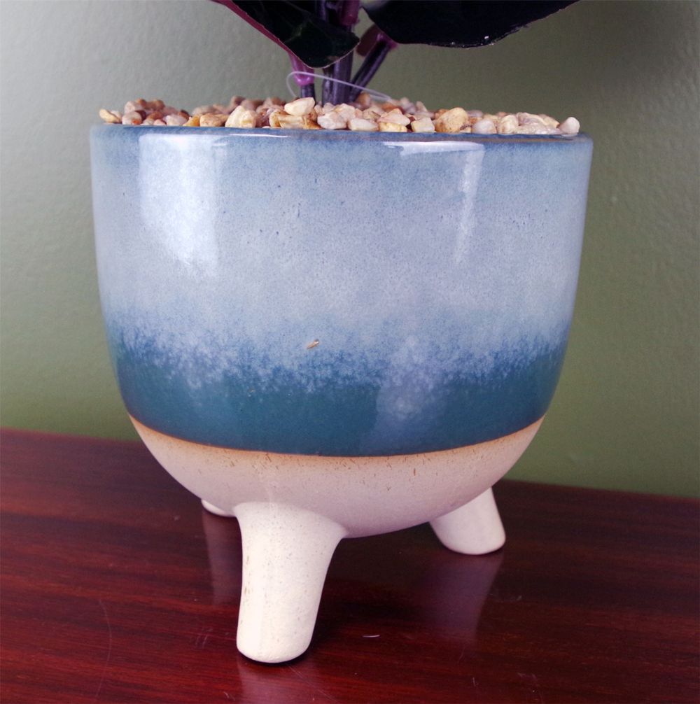 35cm Artificial Ficus Plant - Teal Blue Green Ceramic Planter