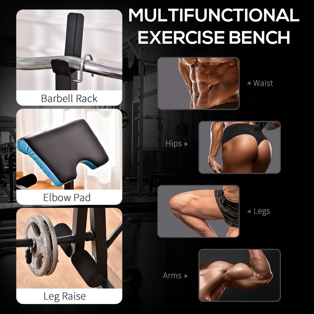Adjustable Weight Bench with Leg Developer Barbell Rack for Lifting and Strength Training Multifunctional Workout Station for Home Gym Fitness, Black