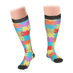 Flo Fashion Bright Pattern Knee-High Compression Sock, Puzzle, L/XL