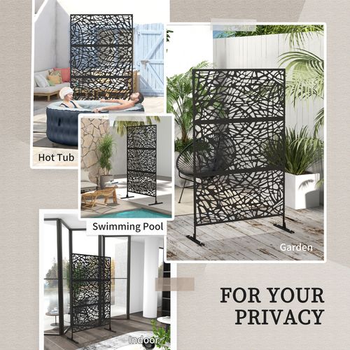 6.5FT Metal Outdoor Privacy Screen Panel with Stand, Twisted Lines