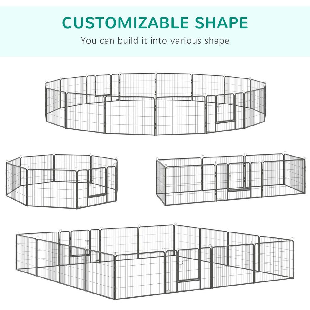 Heavy Duty 16 Panel Dog Pen - 60H cm - 2 Doors - Playpen for Dogs