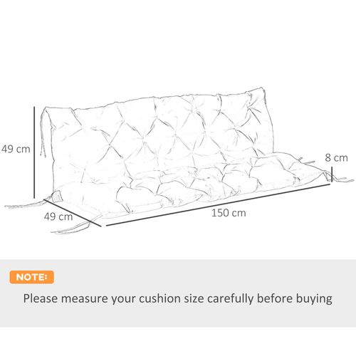 3 Seater Garden Bench Cushion Outdoor Seat Pad w/ Ties Light Grey
