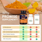 Organic Turmeric 2280mg (High Strength) with Black Pepper & Ginger - 180 Vegan Capsules