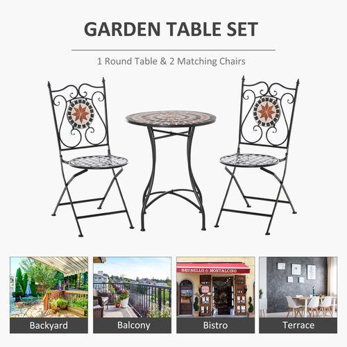 3PCs Garden Set 1 Ceramic Tile Round Table and 2 Foldable Chairs