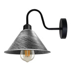 Vintage Silver Wall Sconce - Cone Shape Shade, Swan Neck Arm, Dimmable, E27 Base - for Indoor Lighting