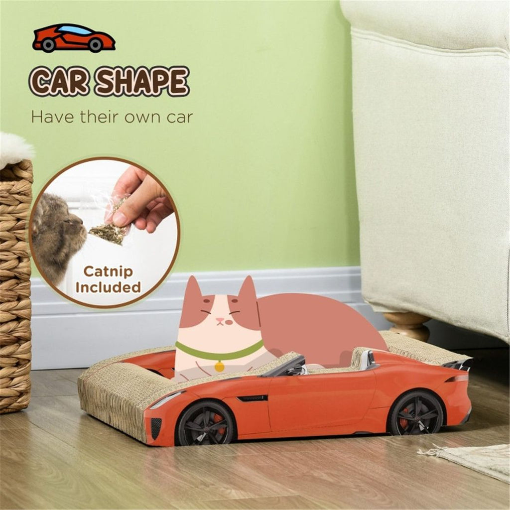 Cat Scratching Board - Car-shaped design doubles as a comfy bed for cats - Red