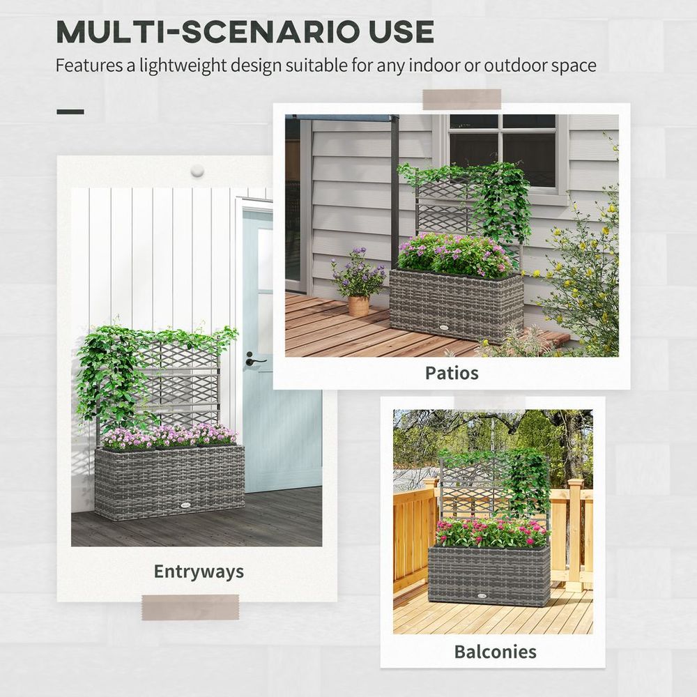 Rattan Planter Box w/ Trellis - Flower Raised Bed, 84x30x107cm
