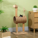 Cat Tree for Indoor Cats Cute Giraffe Kitten Play Tower w/Scratching Posts, Tunnel, Toy Ball, 48.5 x 34.5 x 101cm - Beige