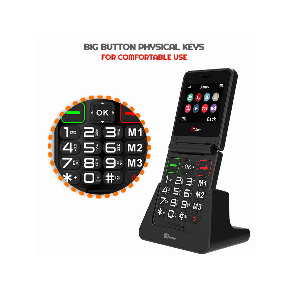Flip Big Button Mobile, SIM, USB C Cable