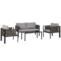4 Piece Garden Sofa Set w/ Tempered Glass Coffee Table Padded Cushions