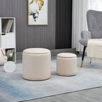 Corduroy Storage Ottomans, Set of 2, Removable Lid, Cream White
