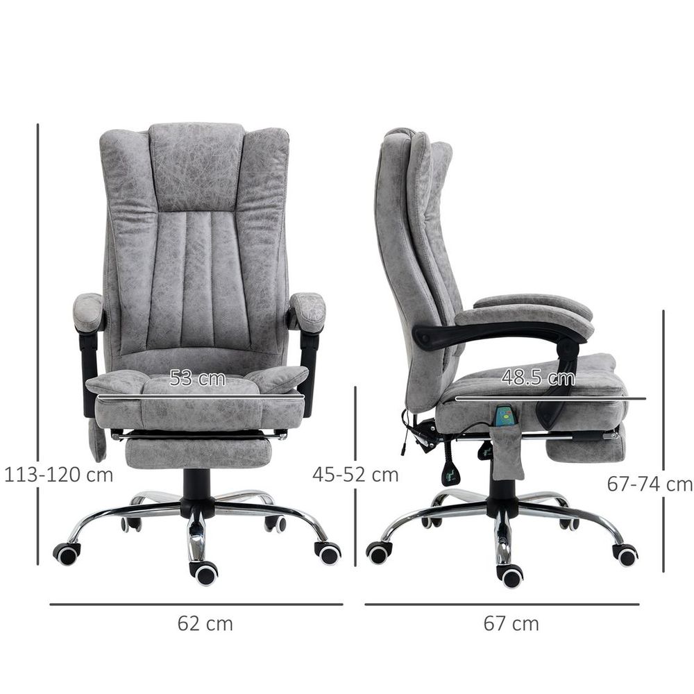 Comfort 6-Point Vibrating Massage Office Chair - Grey - Microfibre Upholstery