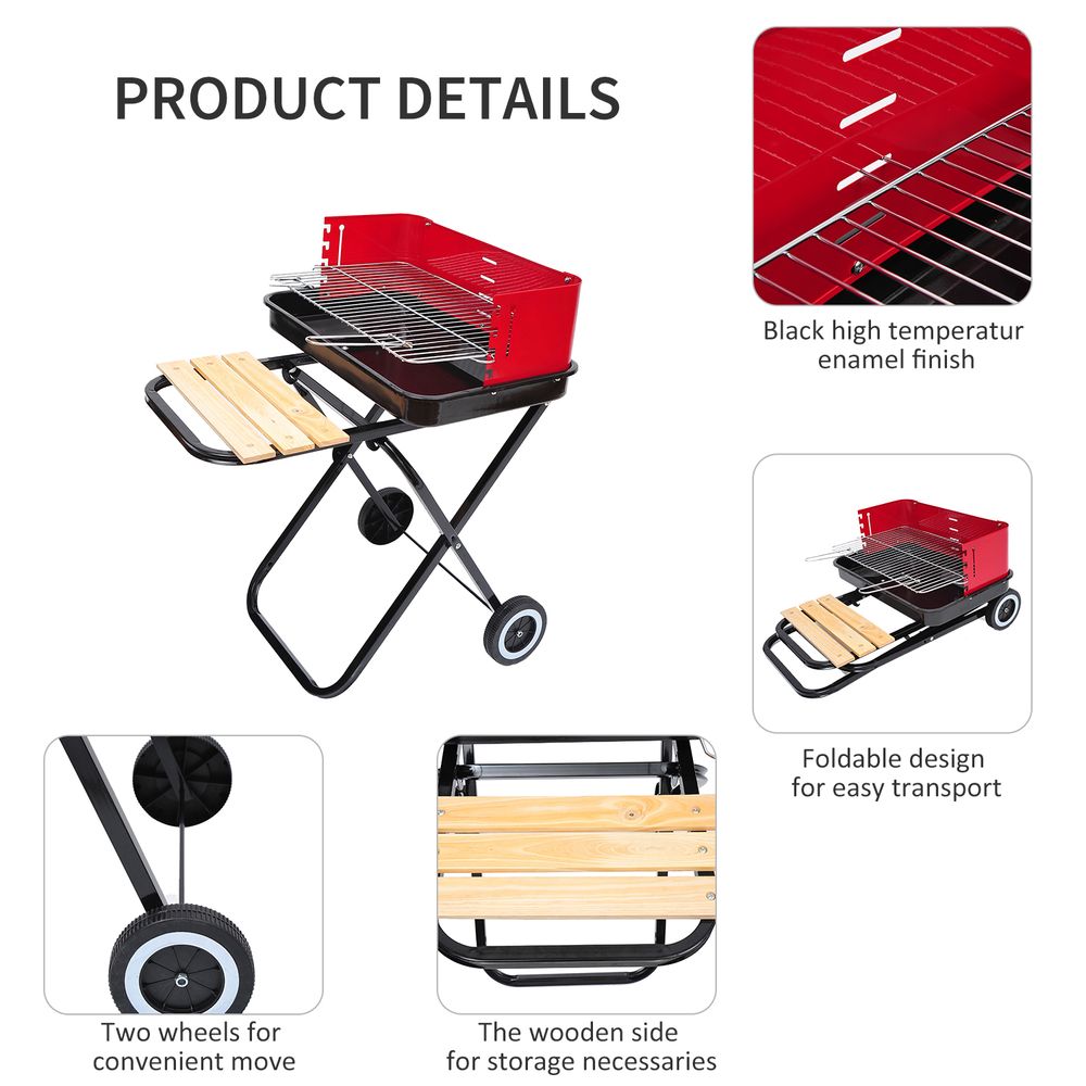Portable Folding Charcoal BBQ Grill - Red & Black - Easy to Transport
