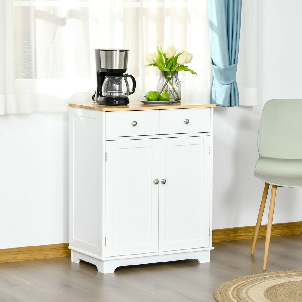 Kitchen Floor Cabinet Side Storage Cupboard Multi-use Sideboard Table with Solid Wood Top, Adjustable Shelf,Drawer for Dining Room, Living Room,Hallway
