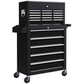 Rolling Tool Chest Lockable Roller Cabinet with 14 Drawers Black