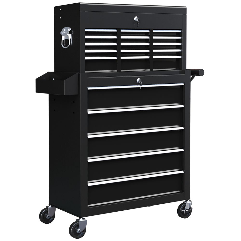 Rolling Tool Chest Lockable Roller Cabinet with 14 Drawers Black