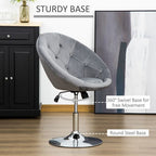 Swivel Dressing Stool, Velvet-feel Upholstered Vanity Chair, Adjustable Height Tub Makeup Chair with Button Tufting and Thick Padding, Breakfast Dining Chair, Grey