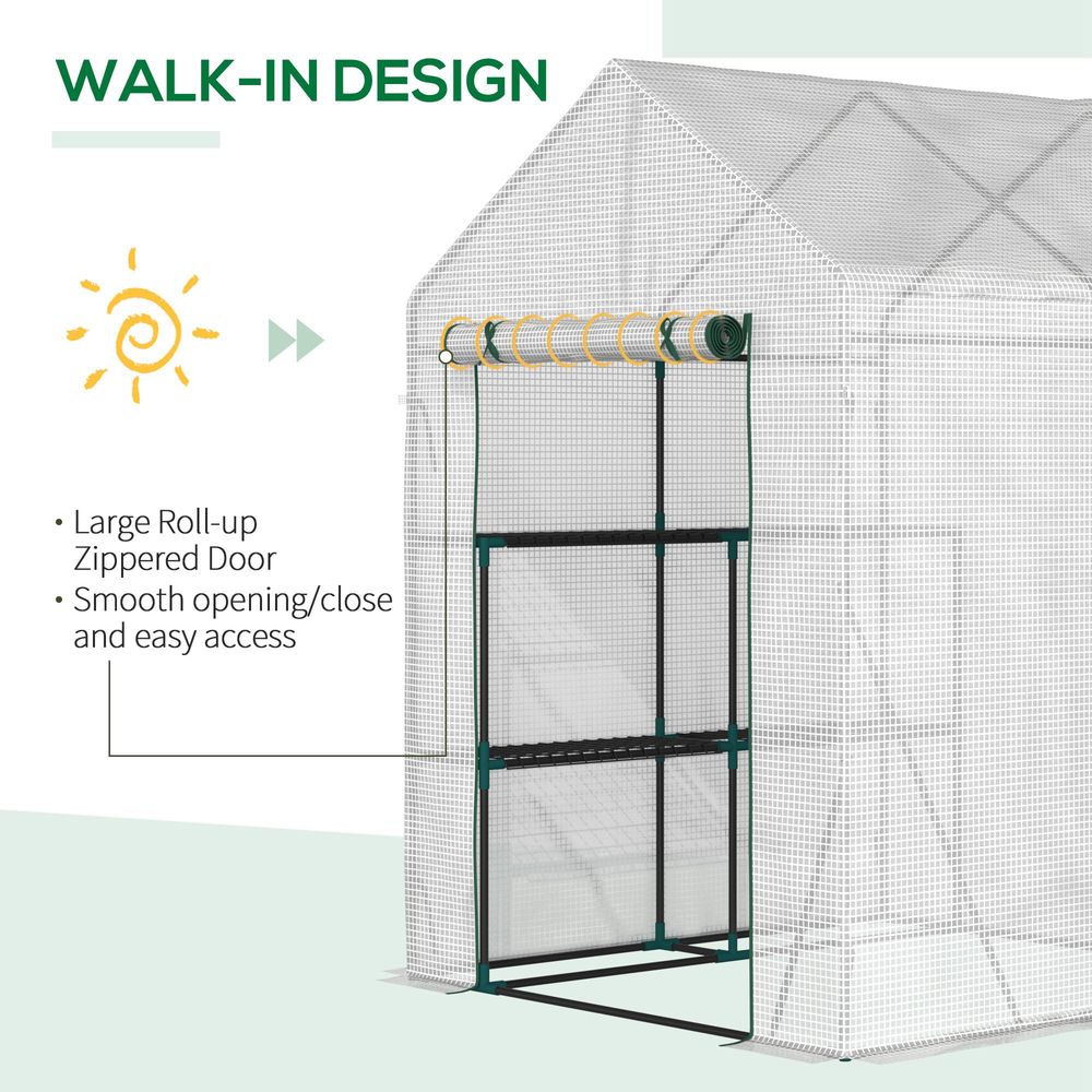 Greenhouse for Outdoor, Gardening 2 Tier Shelf, PE Cover, 143x143x195cm, Green in Green