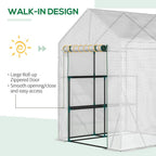 Greenhouse for Outdoor, Gardening 2 Tier Shelf, PE Cover, 143x143x195cm, Green in Green