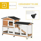 Rabbit Hutch Outdoor with Run Guinea Hutch 2-Tier Bunny Cage w/Wheels No-Leak Plastic Tray 157.4 x 53 x 99.5 cm - Yellow