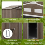 Garden Shed Storage Unit with Locking Door Floor Foundation Vent Brown