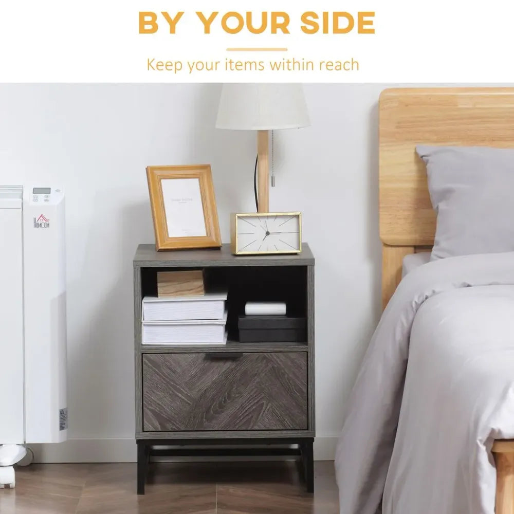 Nightstand with Drawer & Shelf - End Table for Living Room & Bedroom - Design