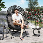 Standing Rattan Garden Egg Chair with Headrest, Charcoal Grey
