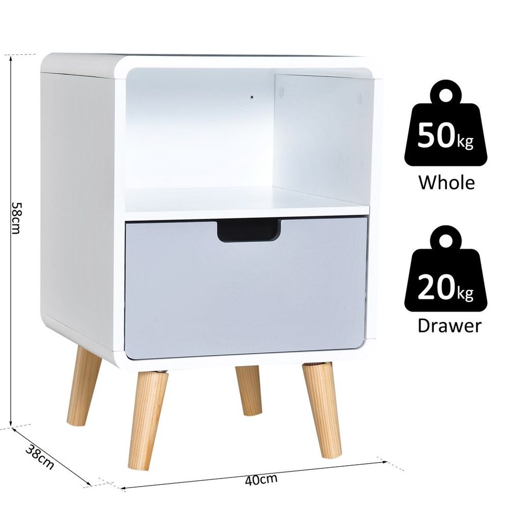 Scandi Nordic Style Bedside Table With Drawer: Classic, Sturdy, Extra Storage - for any Bedroom!